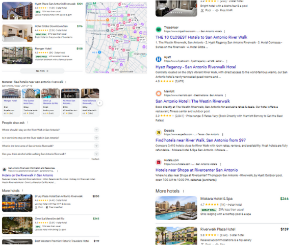 Screenshots of Google Search for Hotels Near San Antonio