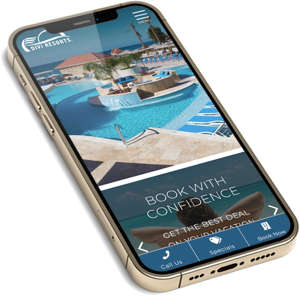Divi Resorts site on a cell phone
