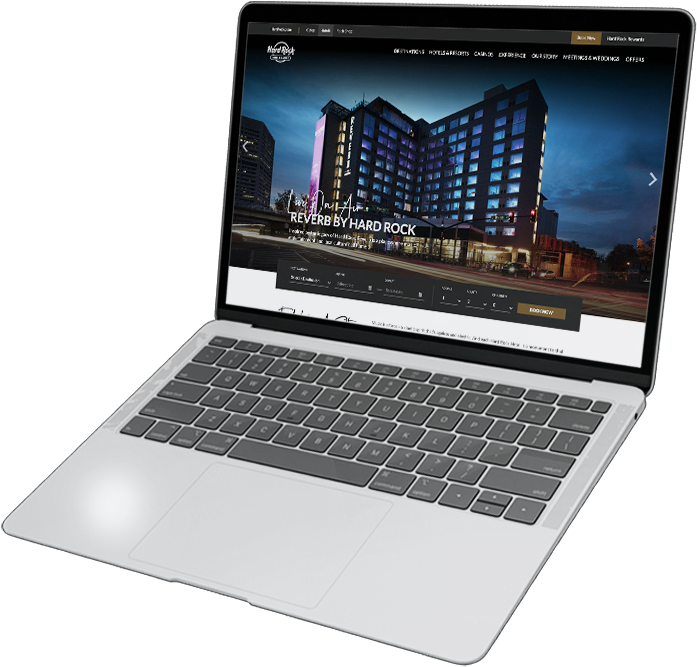 Hard Rock Hotels site on a laptop