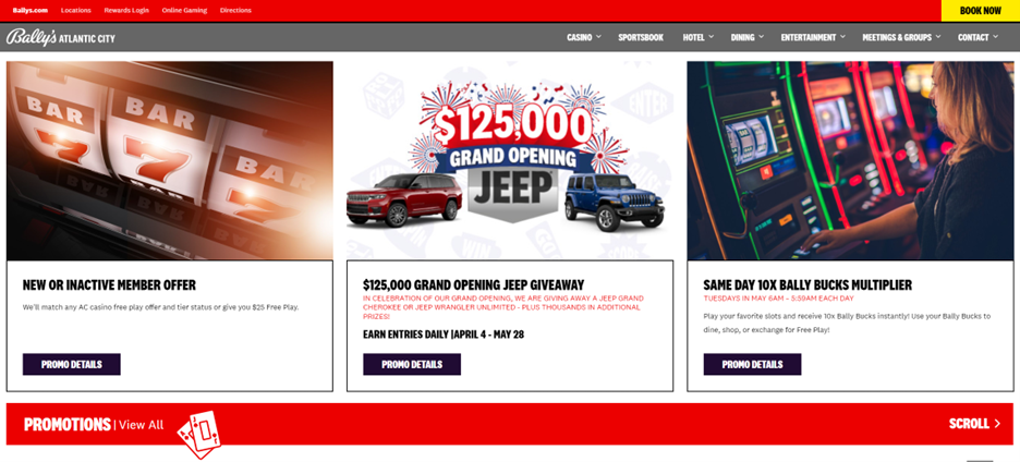 screensot of Bally's atlantic city home page