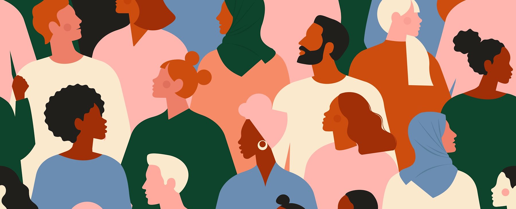 Diverse group of stylish people standing together